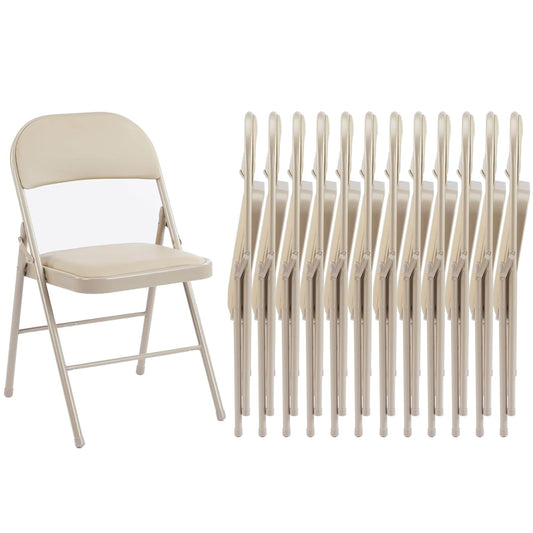 Sweetcrispy Folding Chair 12 Pack, Leather Padded Folding Chairs, Sturdy Metal Foldable Chairs, Easy to Use and Store, Outdoor and Indoor, for Home, Office, Party, Comfy