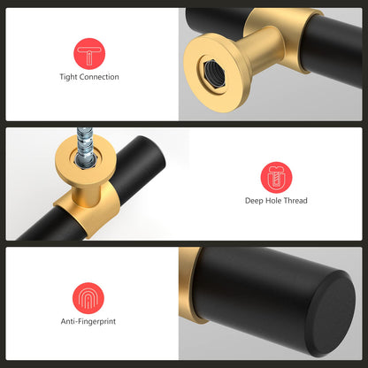 homdiy 30 Pack Cabinet Knobs Gold & Black Drawer Knobs for Dresser Cupboard Door, Modern Kitchen Cabinet Knobs Brushed Brass - Mette Black T Bar Knobs with 2 Inch Overall Length