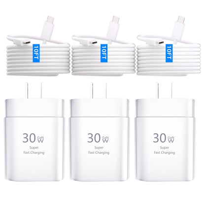 iPhone 15 Pro Charger Fast Charging-30W USB C Fast Charger Block with 10ft Long USB C Charging Cable Cord for iPhone 15/15 Pro/15 Pro Max/15 Plus, iPad 12.9/11/10.9, Samsung Galaxy S24Ultra-3 Pack