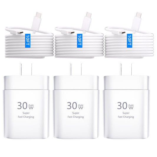iPhone 15 Pro Charger Fast Charging-30W USB C Fast Charger Block with 10ft Long USB C Charging Cable Cord for iPhone 15/15 Pro/15 Pro Max/15 Plus, iPad 12.9/11/10.9, Samsung Galaxy S24Ultra-3 Pack