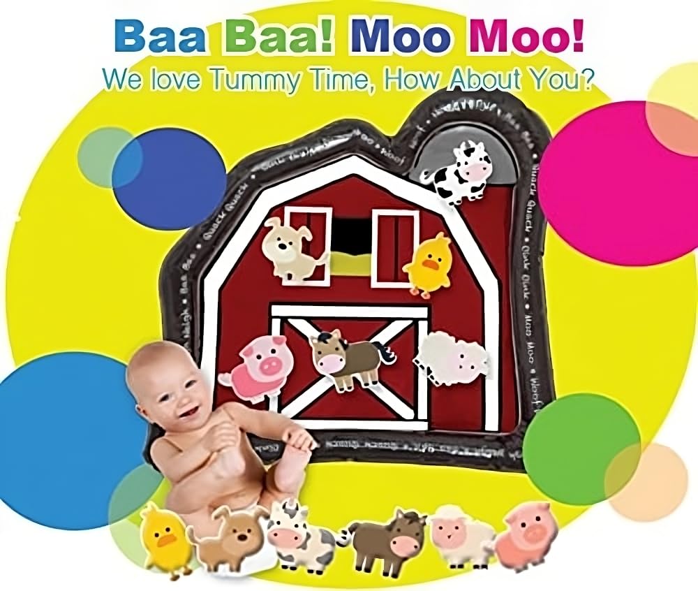 LaLa Lou Kids Tummy Time Mat Premium Inflatable Big Red Barn Farmer Toy Tummy Time Water Mat with Stimulation Toys Promoting Muscles Development and Motor Skills in Infants and Toddlers