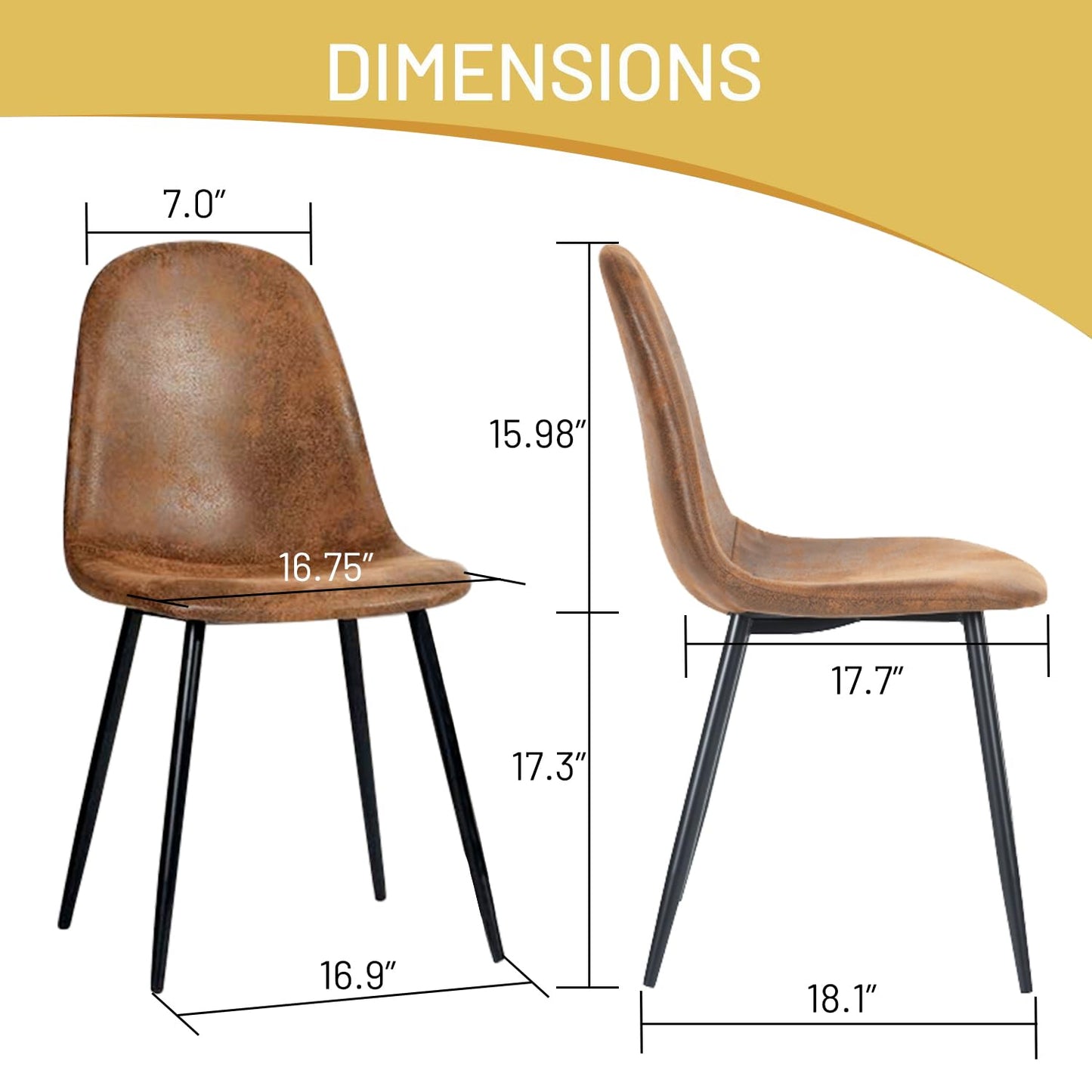 FurnitureR Dining Chairs Set of 4, Comfy Fabric Suede Side Seating Kitchen Chairs Easy Assembly for Living Room Bedroom Guest Room, Brown