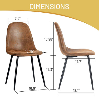 FurnitureR Dining Chairs Set of 4, Comfy Fabric Suede Side Seating Kitchen Chairs Easy Assembly for Living Room Bedroom Guest Room, Brown