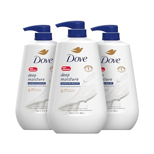 Dove Deep Moisture Body Wash 30.6 Fl Oz Pack of 3 with Pump, Luxurious Hydration for Dry Skin, Cleanser with 24hr Renewing MicroMoisture