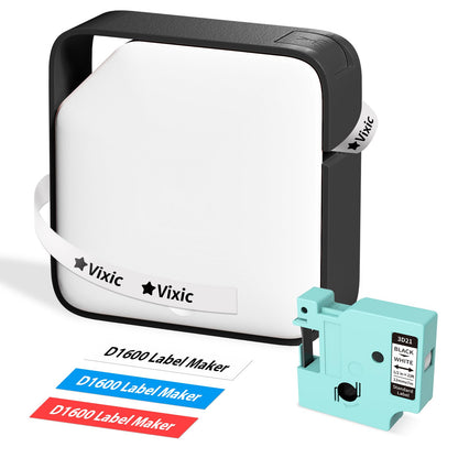 Vixic Label Maker Machine D1600 Portable Bluetooth Label Printer for Labeling, Mini Label Maker Compatible with Android & iOS Phone for organizing, Inkless Rechargeable Handheld, Black