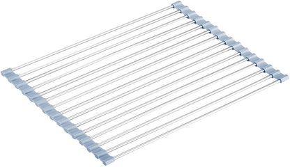 Seropy Roll Up Dish Drying Rack, Over The Sink Dish Drying Rack Kitchen Rolling Dish Drainer, Foldable Sink Rack Mat Stainless Steel Wire Dish Drying Rack for Kitchen Sink Counter Storage 17.5x11.8