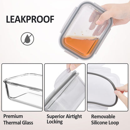 6 Pack Glass Food Storage Containers with Lids
