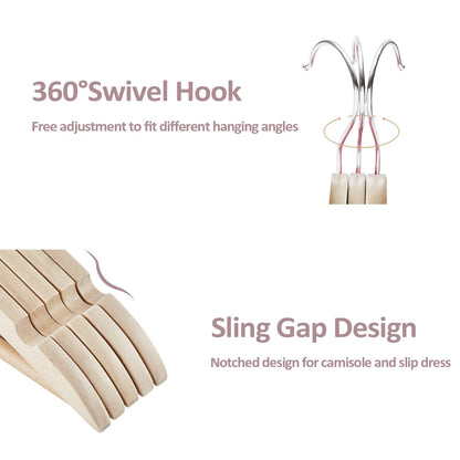 Wooden Coat Hangers 30 Pack with Swivel Hooks