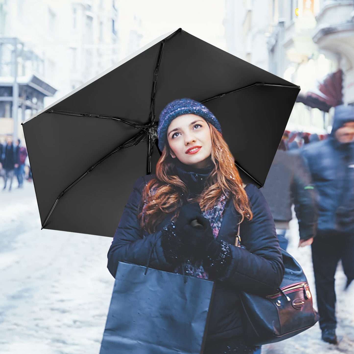 LEAGERA Mini Umbrella For Purse - UPF 50+ UV Blocker Sun Protection Umbrella, Small Micro Travel Parasol Design for Women, Black