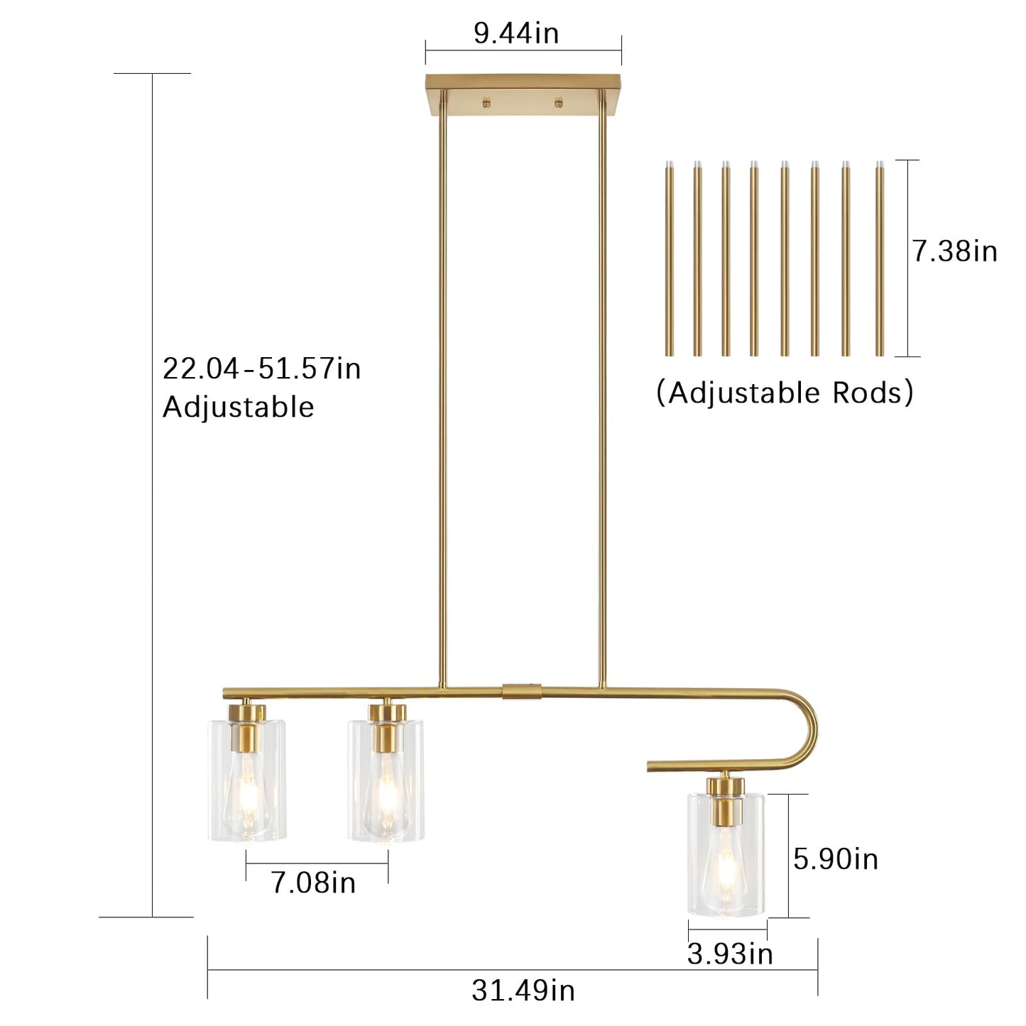 Gold 3-Light Dining Room Chandelier Pendant Light