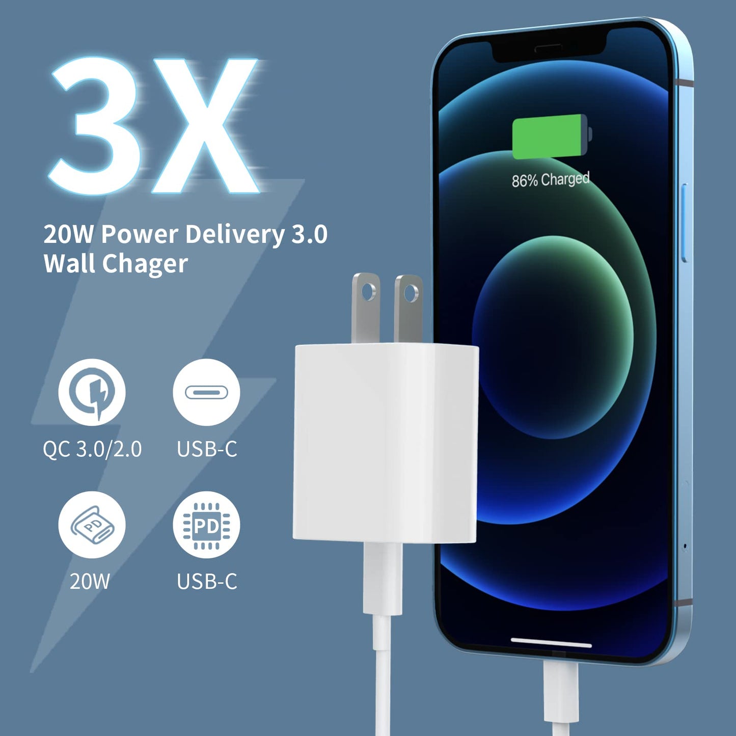 3 Pack USB C Charger Block 20W Fast Charging
