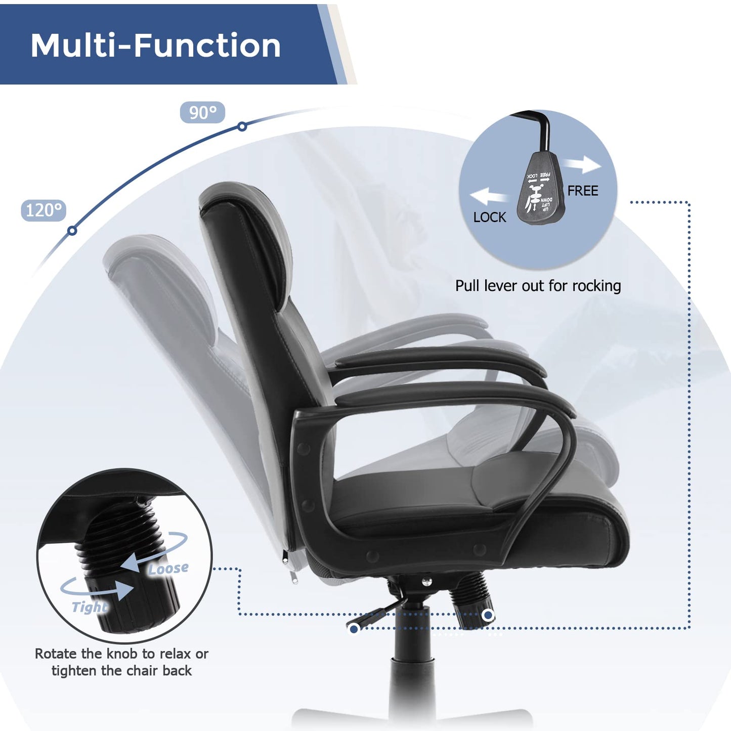 Office Chair Mid Back Desk Chair Adjustable High Ergonomic Computer PU Leather Chair with Lumbar Support Study Chair