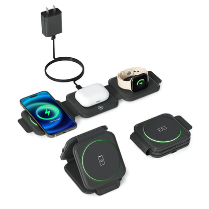 3 in 1 Fast Charging Station for iPhone,Magnetic Foldable Wireless Charging Station,Portable Travel Charger for Multple Devices for iPhone15/14/13/12 Series,AirPods 3/2/Pro,iWatch(Adapter Included)