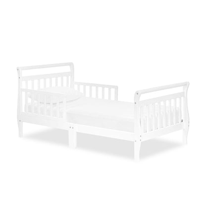 Dream On Me Classic Sleigh Toddler Bed in White, JPMA Certified, Comes with Safety Rails, Non-Toxic Finishes, Low to Floor Design, Wooden Nursery Furniture