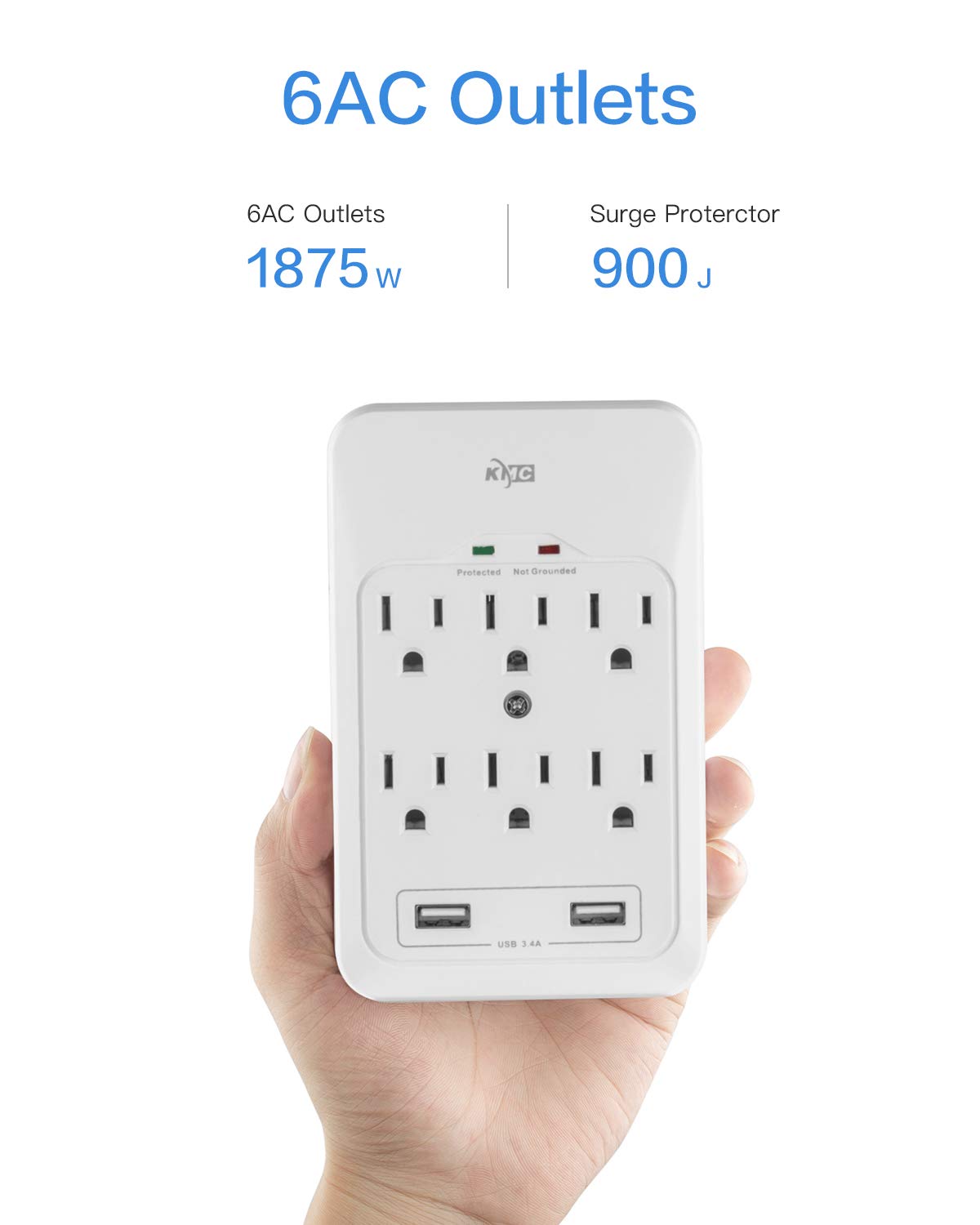 KMC 6-Outlet Surge Protector with 2 USB Ports