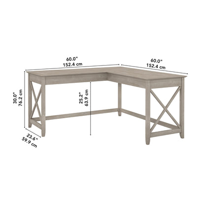 Bush Furniture Key West L Shaped Desk, 60-inch Modern Farmhouse Writing Desk for Home Office