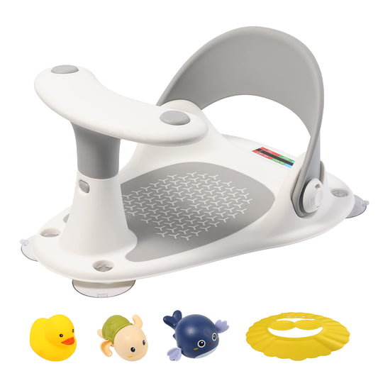 Baby Bath Seat LDIIDII Baby Bathtub Seat Infant Bath Seat for Babies 6 Months&Up Sit Up Bathing in Tub,Toddler Bath Seat with Water Thermometer/4 Strong Suction Cup/3 Bath Toys/Shower Cap (Grey)