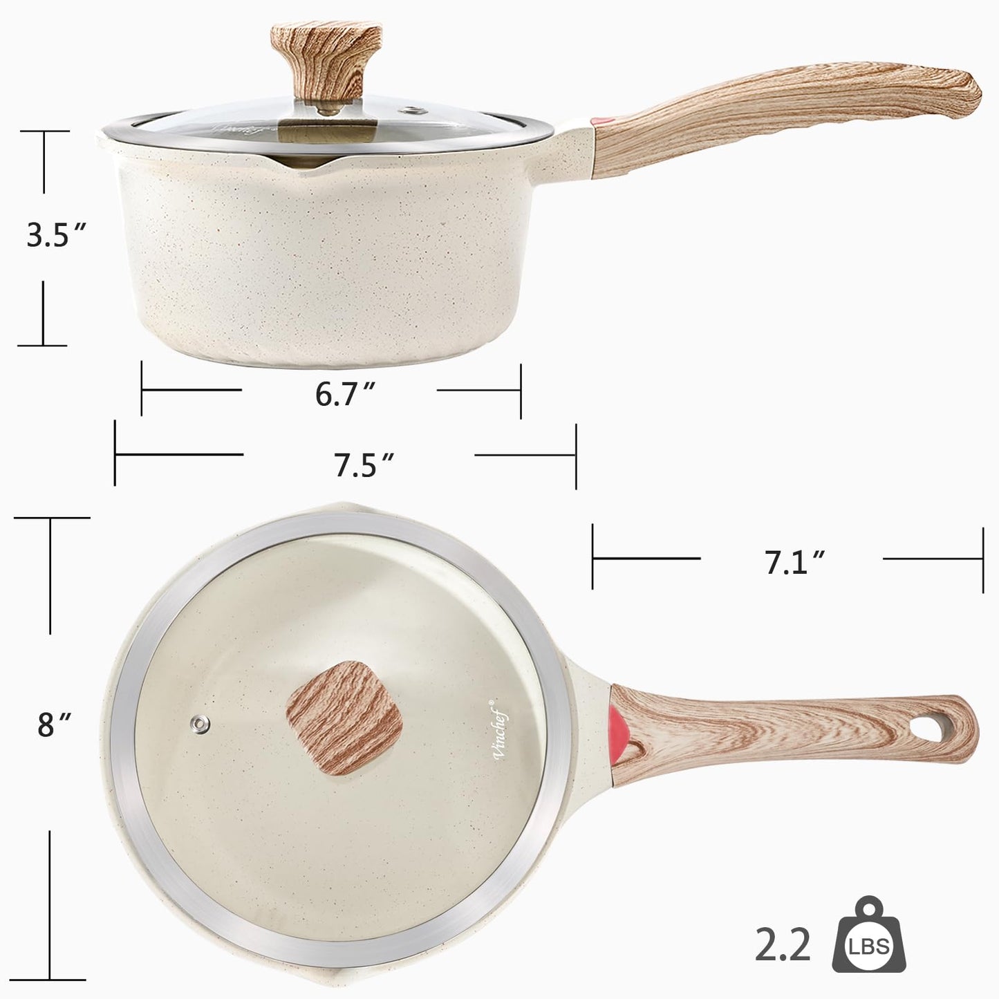 2QT Nonstick Saucepan with Lid by Vinchef