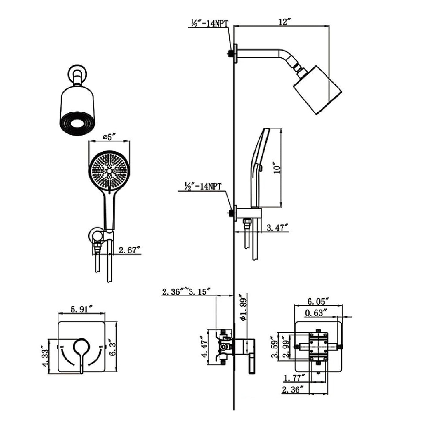 Rain Shower System with Handheld Shower Head