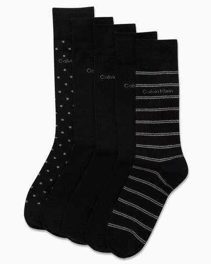 Calvin Klein Men's Dress Socks - 5 Pack Plain and Printed Crew Calf Compression Socks (7-12), Size 7-12, Black Stripe