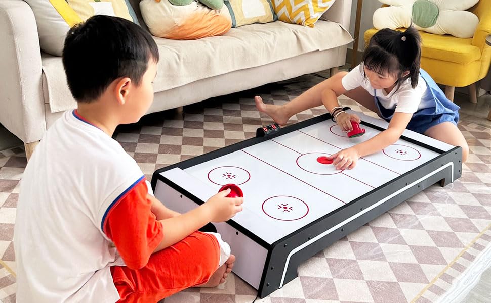 Air Hockey Table for Kids | Tabletop Air Hockey for Children, Girls, Boys, Teens with Air Hockey Pucks and Paddles, Electronic Fans