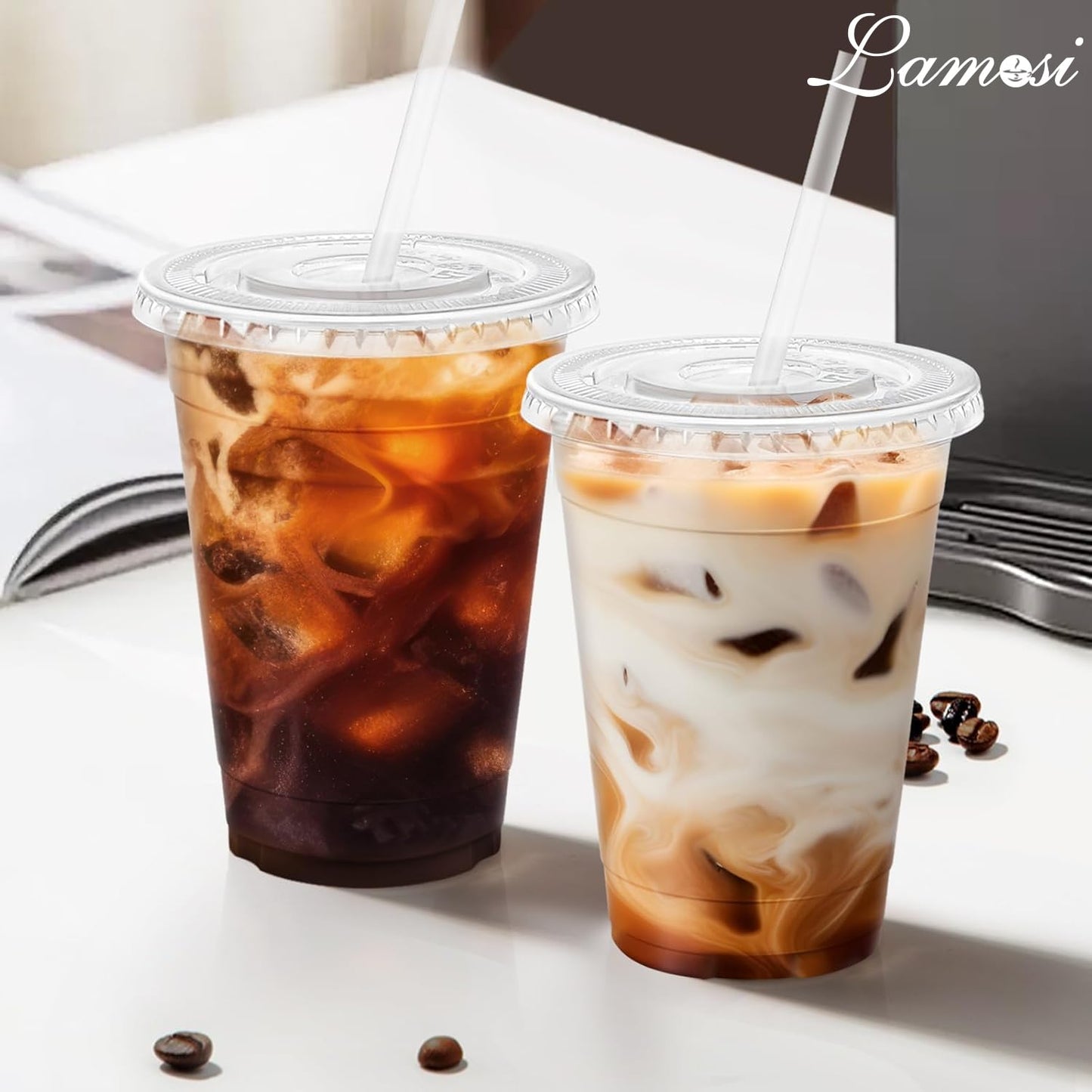 100 Pack Lamosi Clear Plastic Cups with Lids