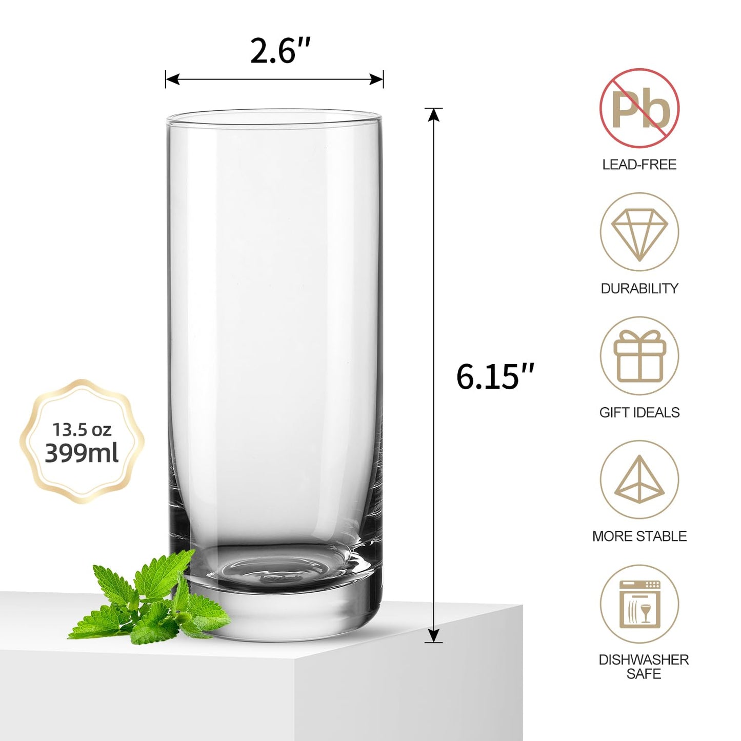 Set of 4 Highball Glasses for Cocktails