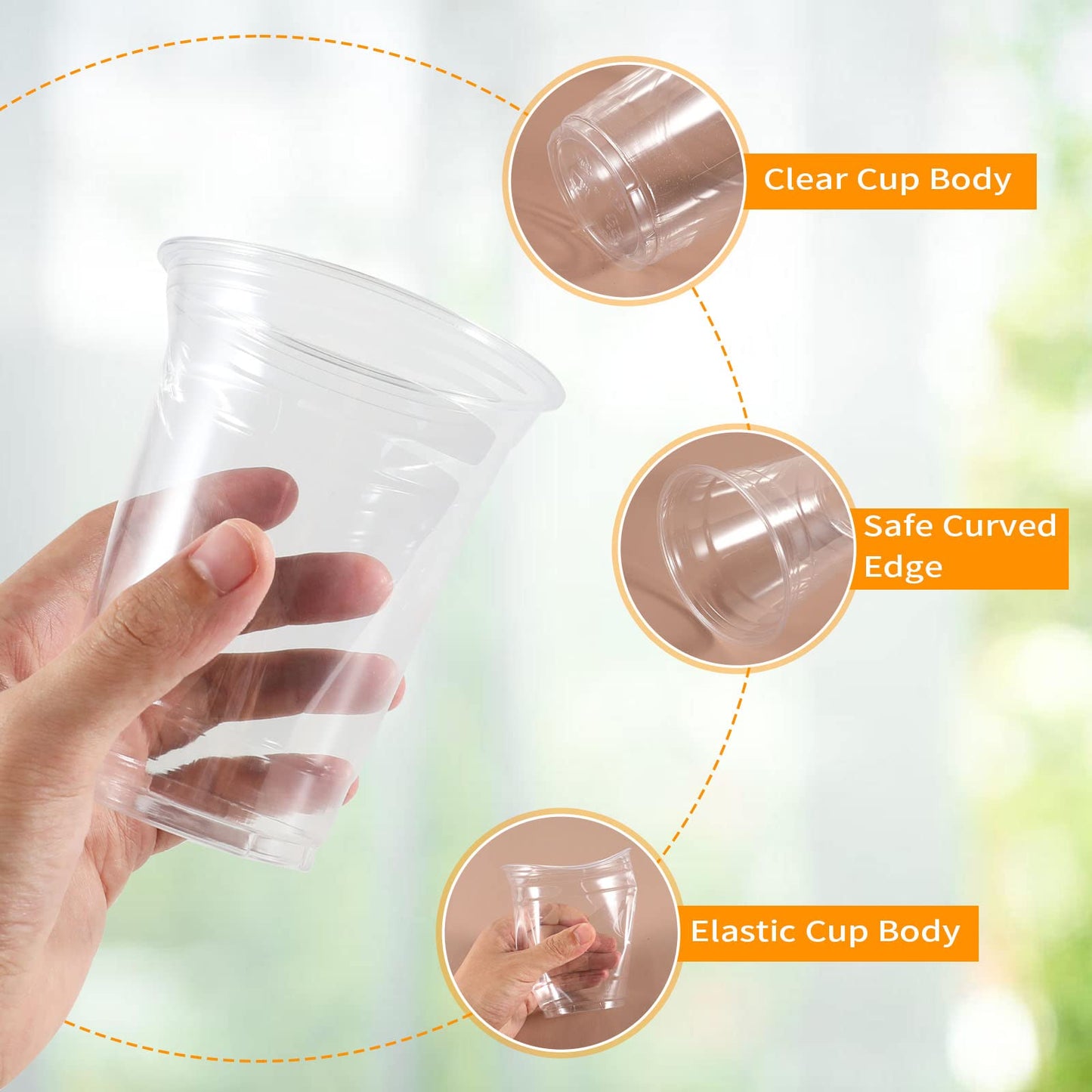 WUHUIXOZ [200 Sets - 12oz] Plastic Cups with Lids and Straws, Disposable Cups for Iced Coffee, Smoothie, Milkshake, Cold Drinks - Clear