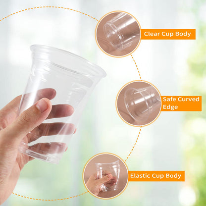 WUHUIXOZ [200 Sets - 12oz] Plastic Cups with Lids and Straws, Disposable Cups for Iced Coffee, Smoothie, Milkshake, Cold Drinks - Clear