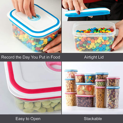Lille Home Airtight Food Storage Container Set of 6, Kitchen & Pantry Organizer, Plastic Canister with Durable Lid, Leakproof, BPA Free, with Food Storing Date Indicator (Gray)