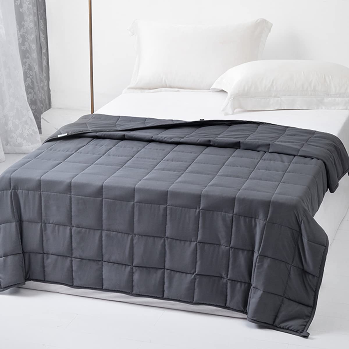 ZonLi Weighted Blanket (60"x80", 15 lbs, Grey), Queen Size Weighted Blanket for Adults, High Breathability Heavy Blanket with Glass Beads
