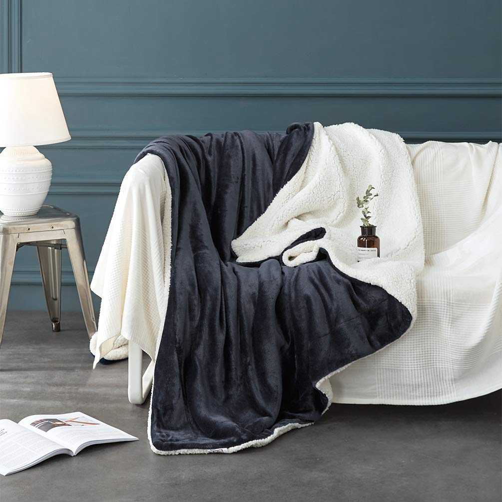LBRO2M Sherpa Fleece Bed Blanket Queen Size Super Soft Fuzzy Plush Warm Cozy Fluffy Microfiber Couch Throw Velvet Double Reversible Luxurious Blankets,Dark Grey