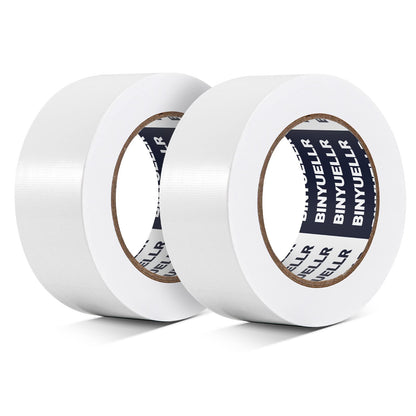 Binyuellr 2 Pack White Duct Tape Heavy Duty - 1.88 in x 35 Yard, Waterproof, Strong, Flexible, No Residue and Tear by Hand - Use for Indoor & Outdoor, Repairs, Industrial, Professional Use