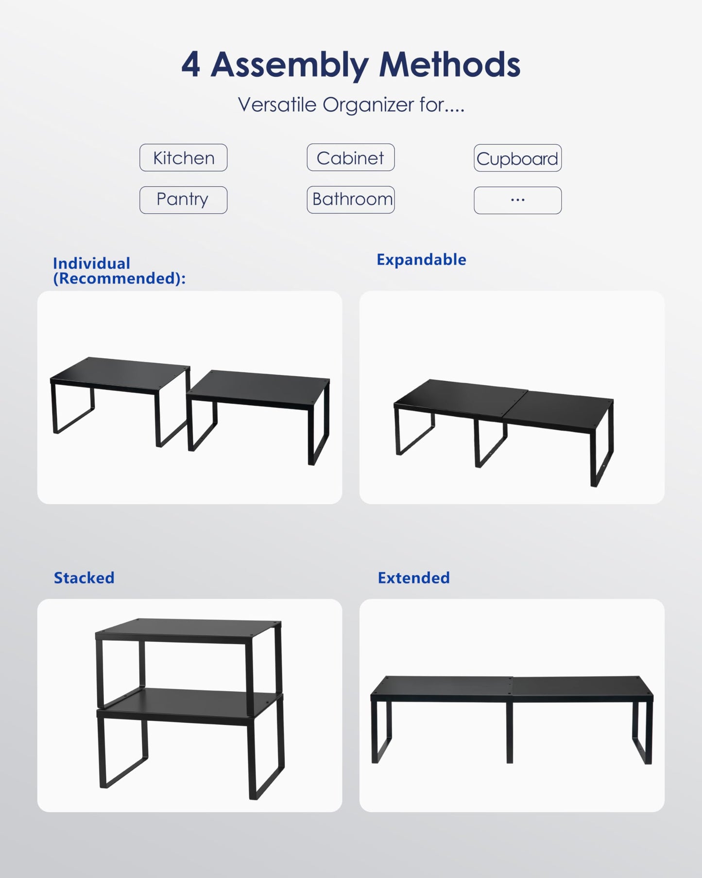 4-Pack Expandable Cabinet Shelf Organizer