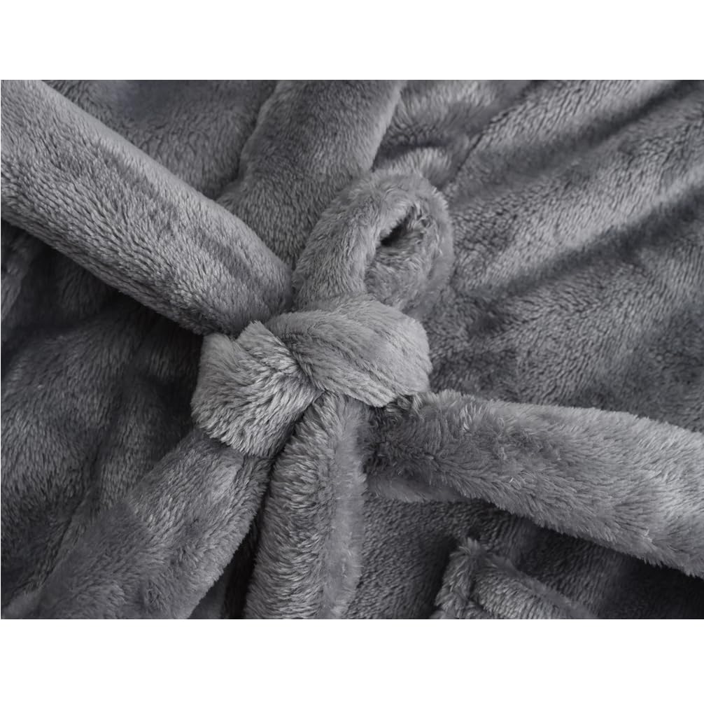 RUOGU Kids Bathrobe Hooded Plush Fleece Robe for Girls Boys Grey 5-6 Years