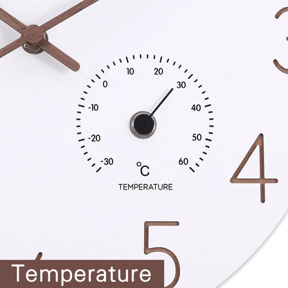 Vigorwise 12Inch Wall Clock with Temperature & Humidity, Wooden Frame Wall Clocks, Sweep Silent Movement Accurate Clocks, Decorative for Kitchen Home Housewarming Xmas New Year Present