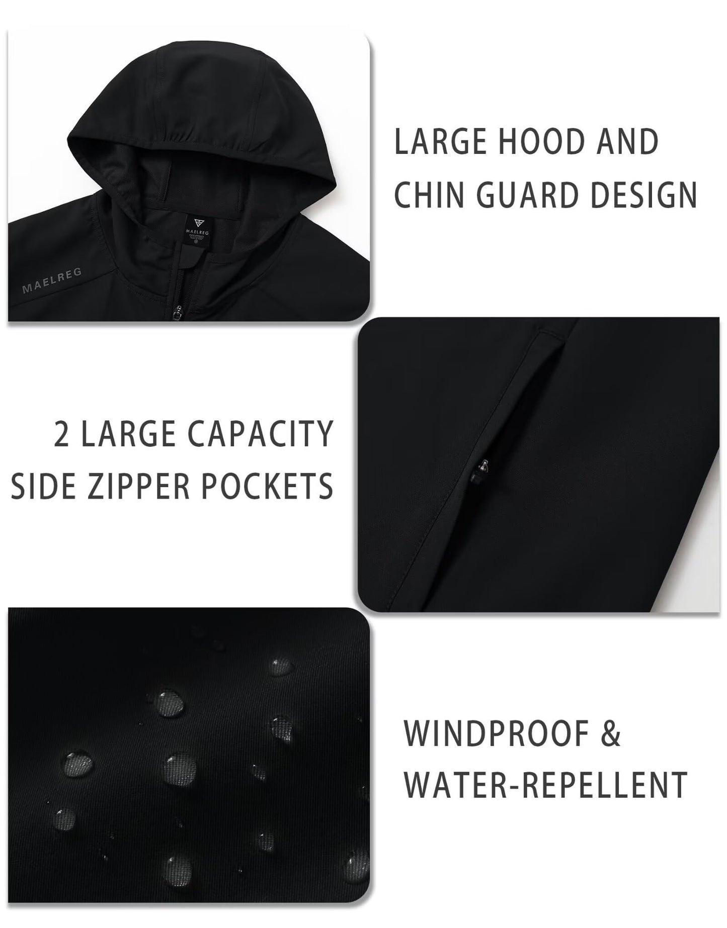 M MAELREG Hooded Jackets for Men Zip Up Lightweight Water Resistant Windproof Hiking Golf Mens Jacket with Pockets