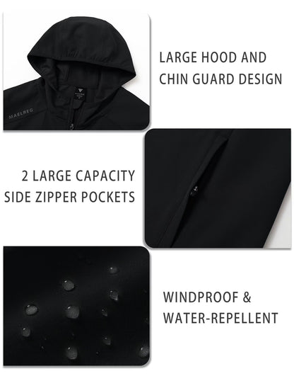 M MAELREG Hooded Jackets for Men Zip Up Lightweight Water Resistant Windproof Hiking Golf Mens Jacket with Pockets