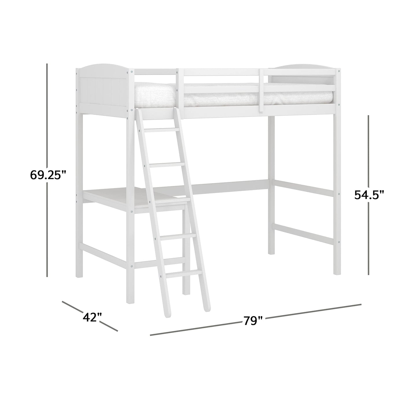 Hillsdale Twin Loft Bed with Desk, White