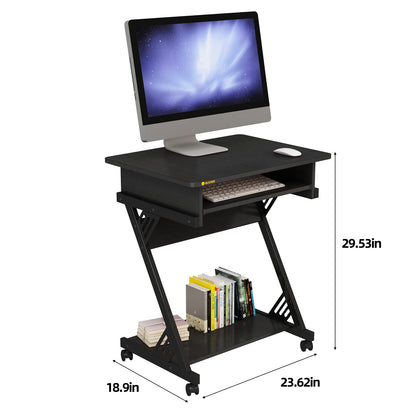 ALISENED 2 Tier Computer Desk with Keyboard Tray, 23.6" Home Office Desk Computer Workstation Rolling Study PC Laptop Table for Small Spaces,Z-Shaped Small Compact Study Table