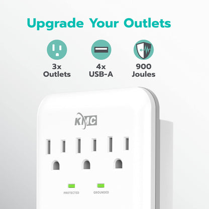 KMC 3-Outlet Surge Protector with USB Charging