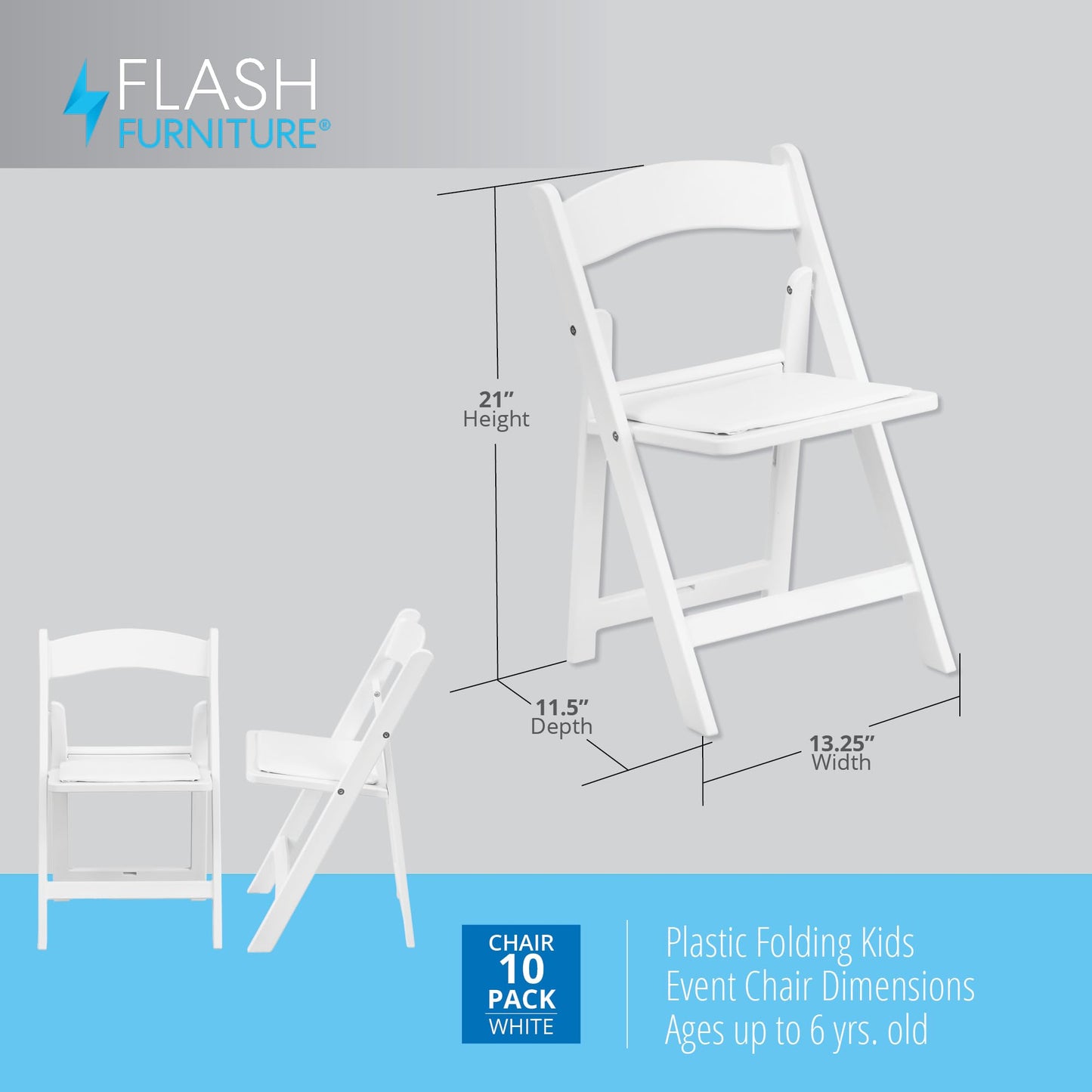 Flash Furniture Hercules Series Kids Padded Folding Chairs for Children, Children's Event Seats with 264-lb. Static Weight Capacity, Set of 10, White