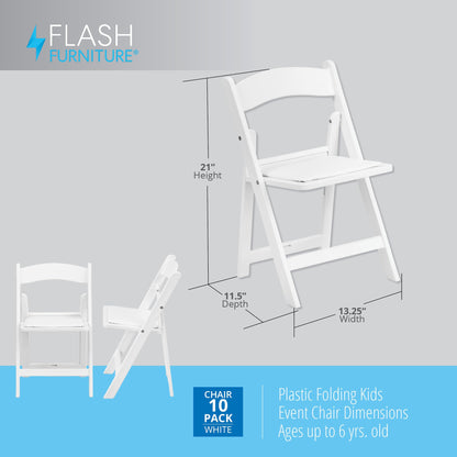Flash Furniture Hercules Series Kids Padded Folding Chairs for Children, Children's Event Seats with 264-lb. Static Weight Capacity, Set of 10, White