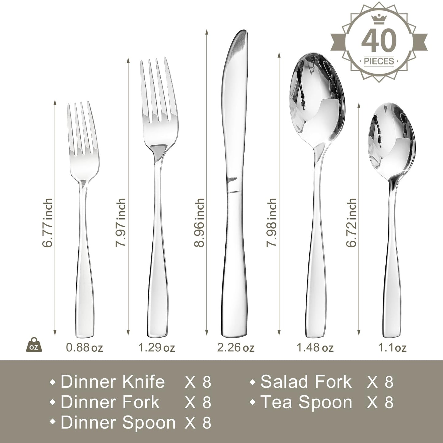 40PCS Stainless Steel Flatware Set for 8