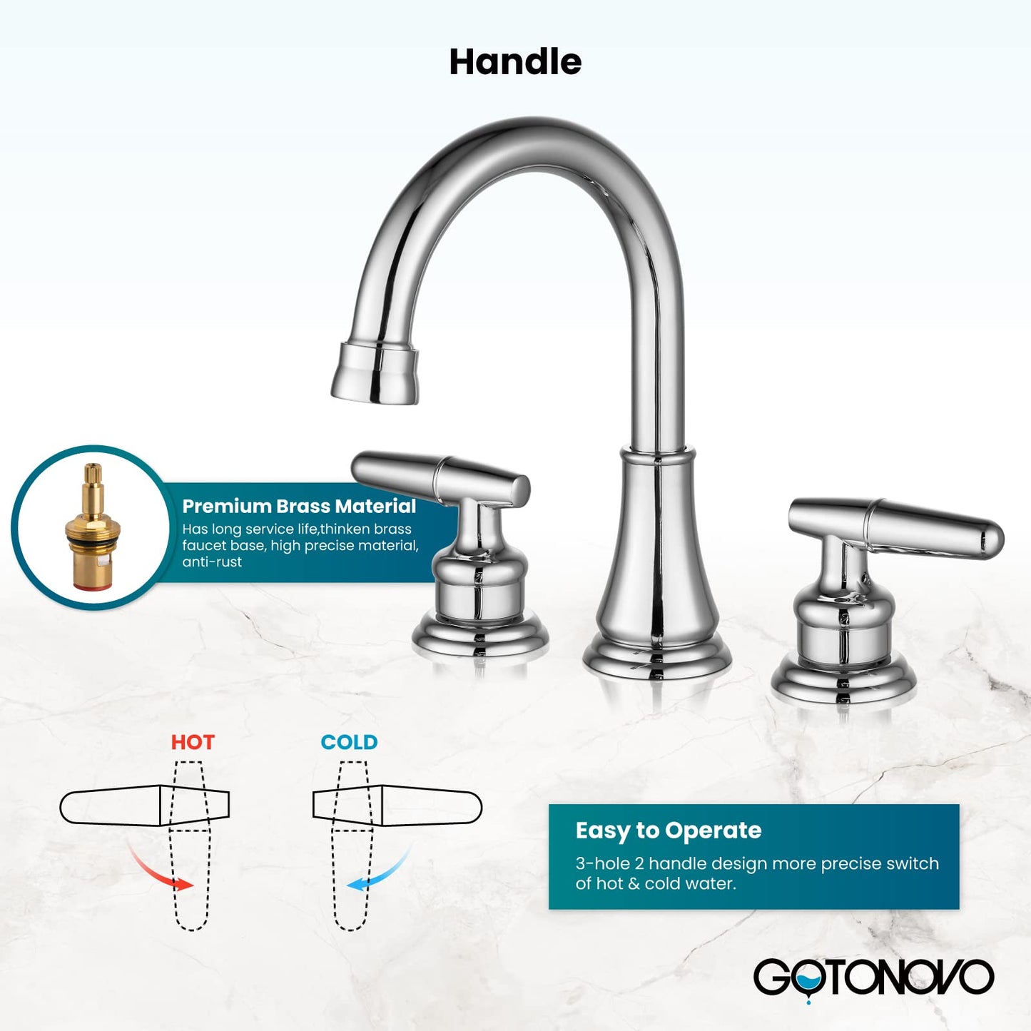 gotonovo 8 Inch Vanity Basin Faucet Dual Handle Polished Chrome Deck Mount 3 Hole Bathroom Faucet with Pop Up Drain and Water Supply Hoses Widespread Lavatory Sink Faucet Hot and Cold Mixer Tap