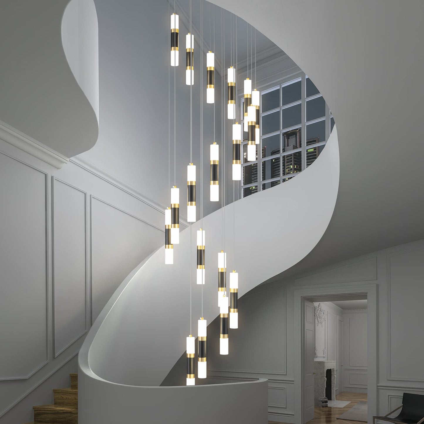 UPDATE: DEAD ❗ LIANGMH 18-Light Modern Kitchen Island Black Gold Ceiling Pendant Light Dimmable LED 108W Staircase Large Chandelier Lobby Living Room Bedroom Foyer High Ceiling Chandelier