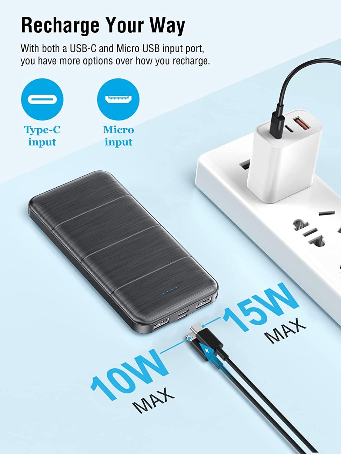 LOVELEDI Portable Charger,Power Bank, 15000mAh 2 USB Power Bank Output 5V3.1A Fast Charging Portable Charger Compatible with Smartphones and All USB Devices(Black)