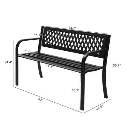 VINGLI Outdoor Bench Porch Bench Patio Metal Garden Bench w/PVC Back, Steel Black Outdoor Bench Park Bench for Yard Lawn Decor Deck Entryway