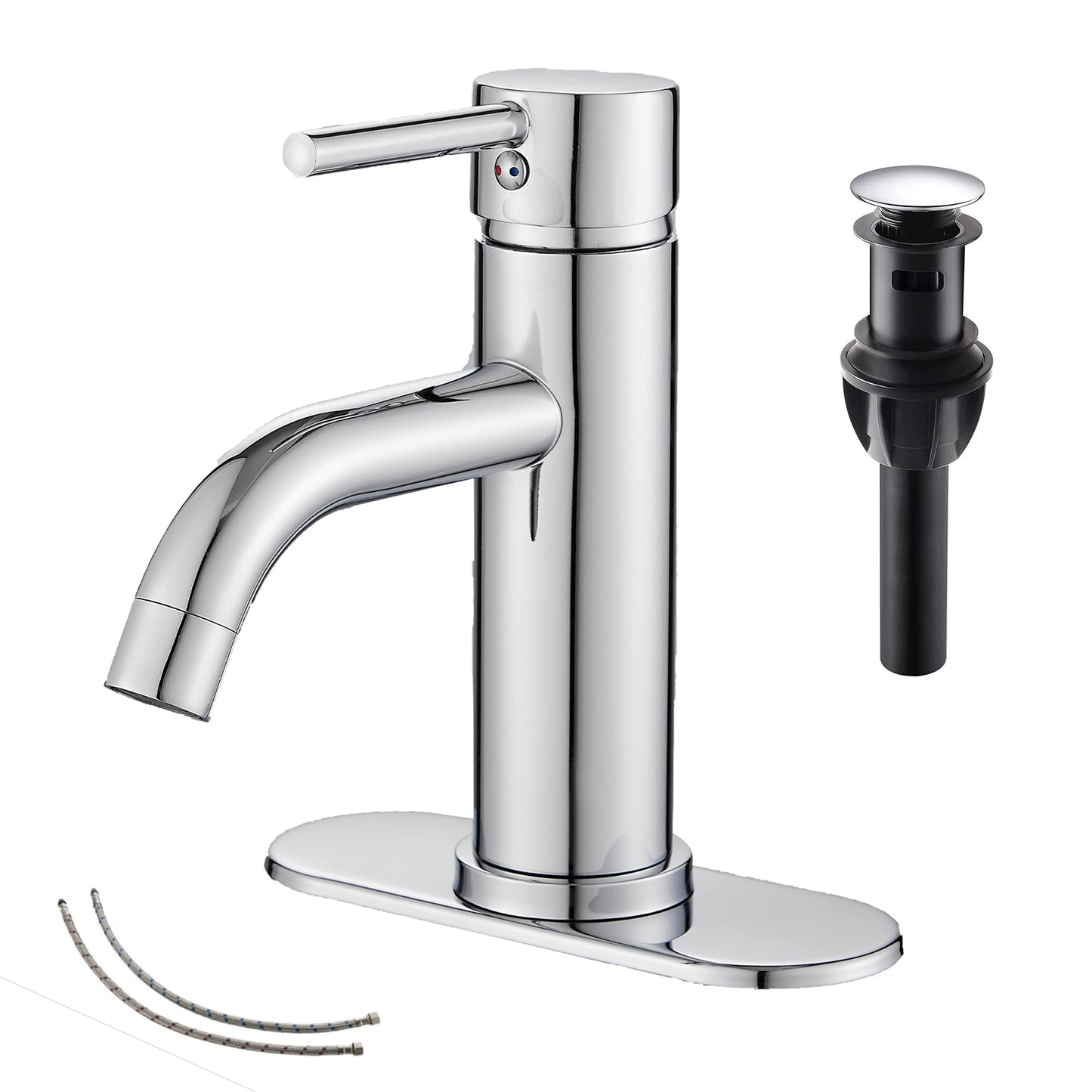 Chrome Single Handle Bathroom Sink Faucet with Drain