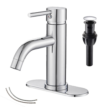 Chrome Single Handle Bathroom Sink Faucet with Drain